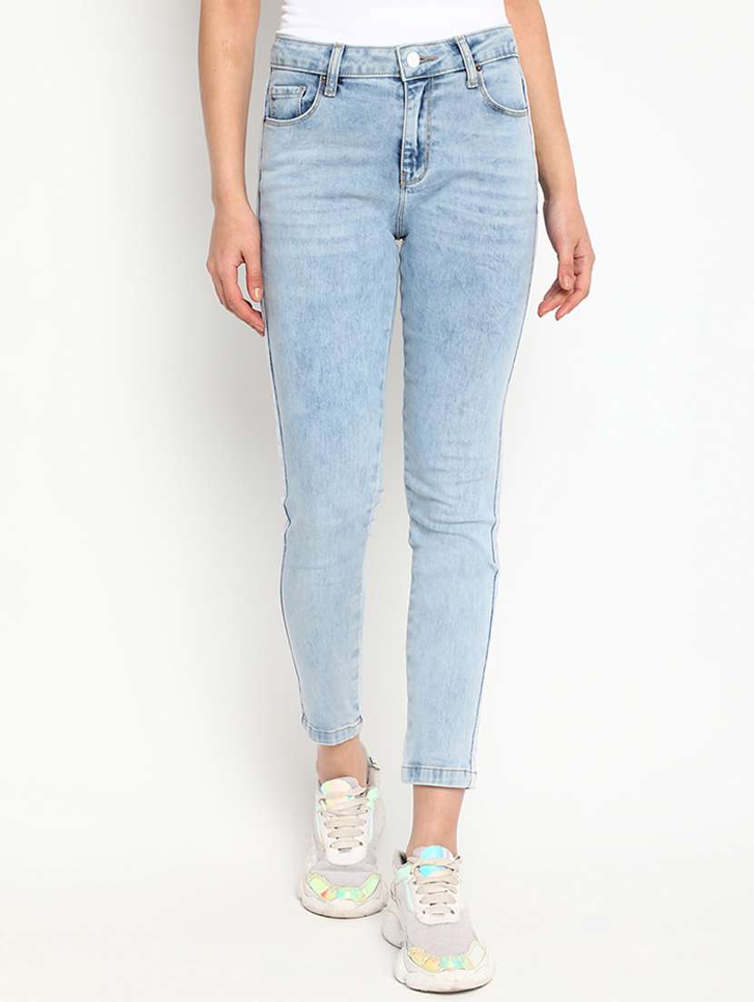 high rise stone washed denim jeans 