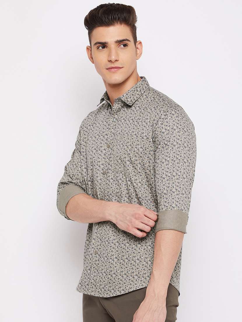 taupe printed casual shirt - 18466036 -  Standard Image - 2