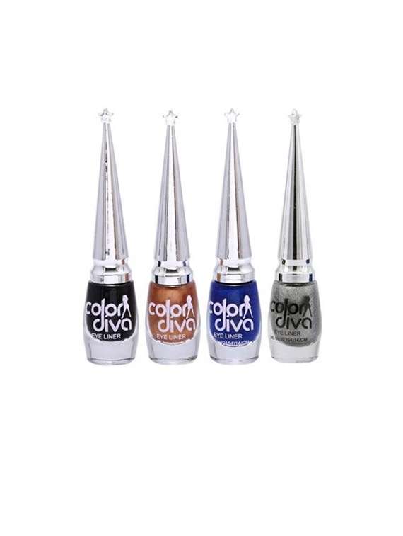 color diva  liquid matte & glitter eyeliner (black,copper,blue & silver ) set of 4