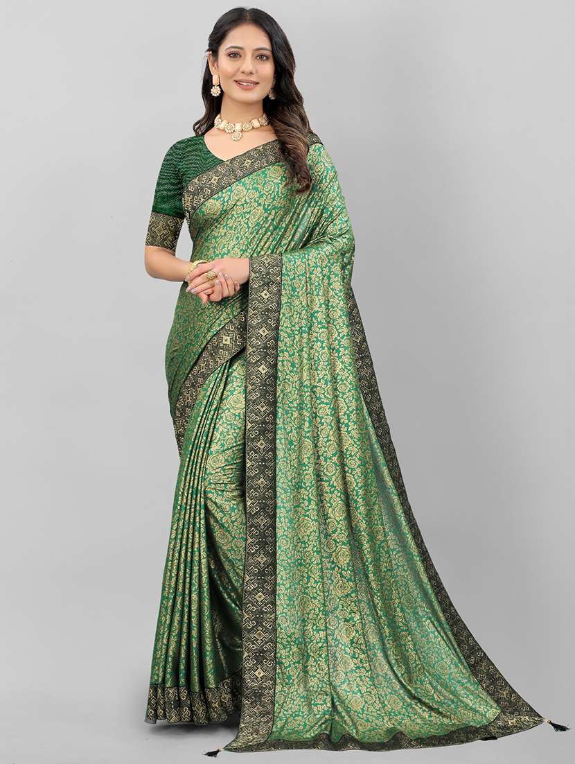 foil print lace work printed saree with blouse