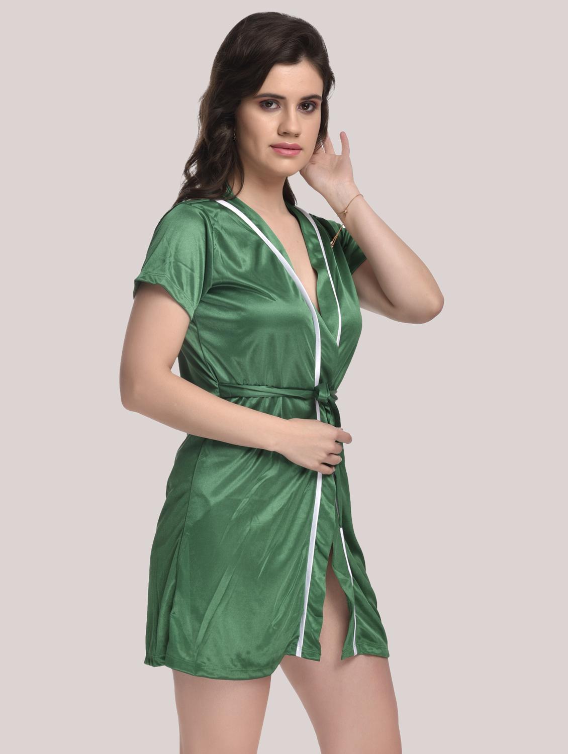 tie front solid robe with bra & panty set - 18466678 - Standard Image - 2