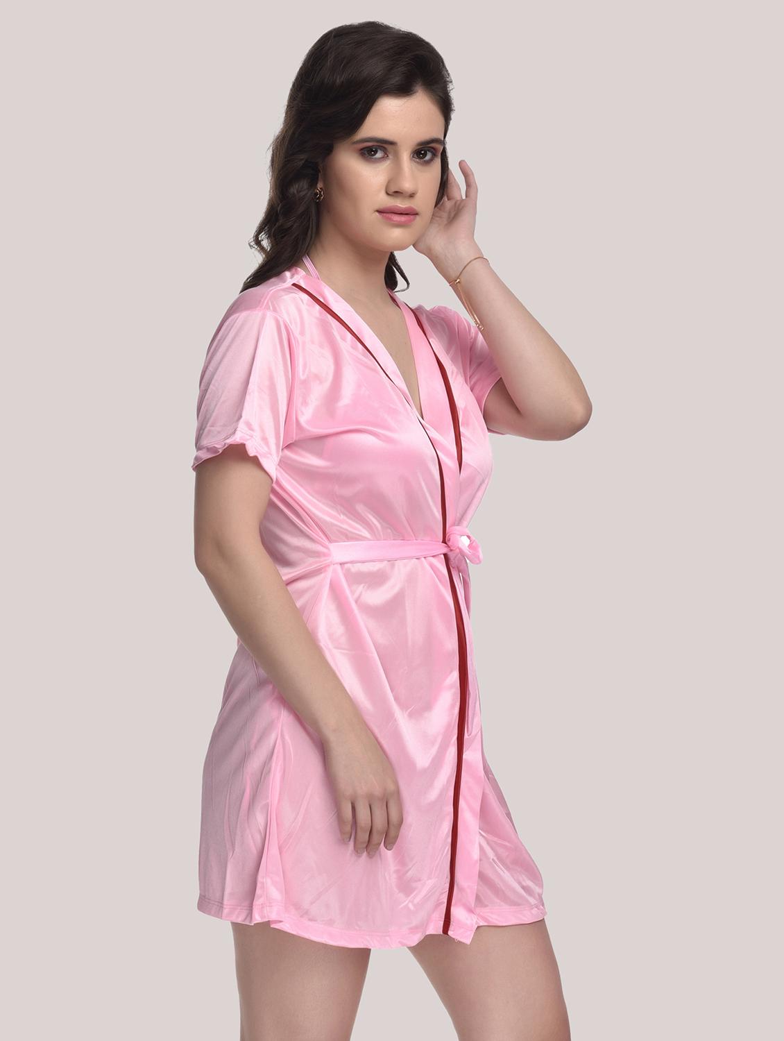 tie front solid robe with bra & panty set - 18466681 - Standard Image - 2