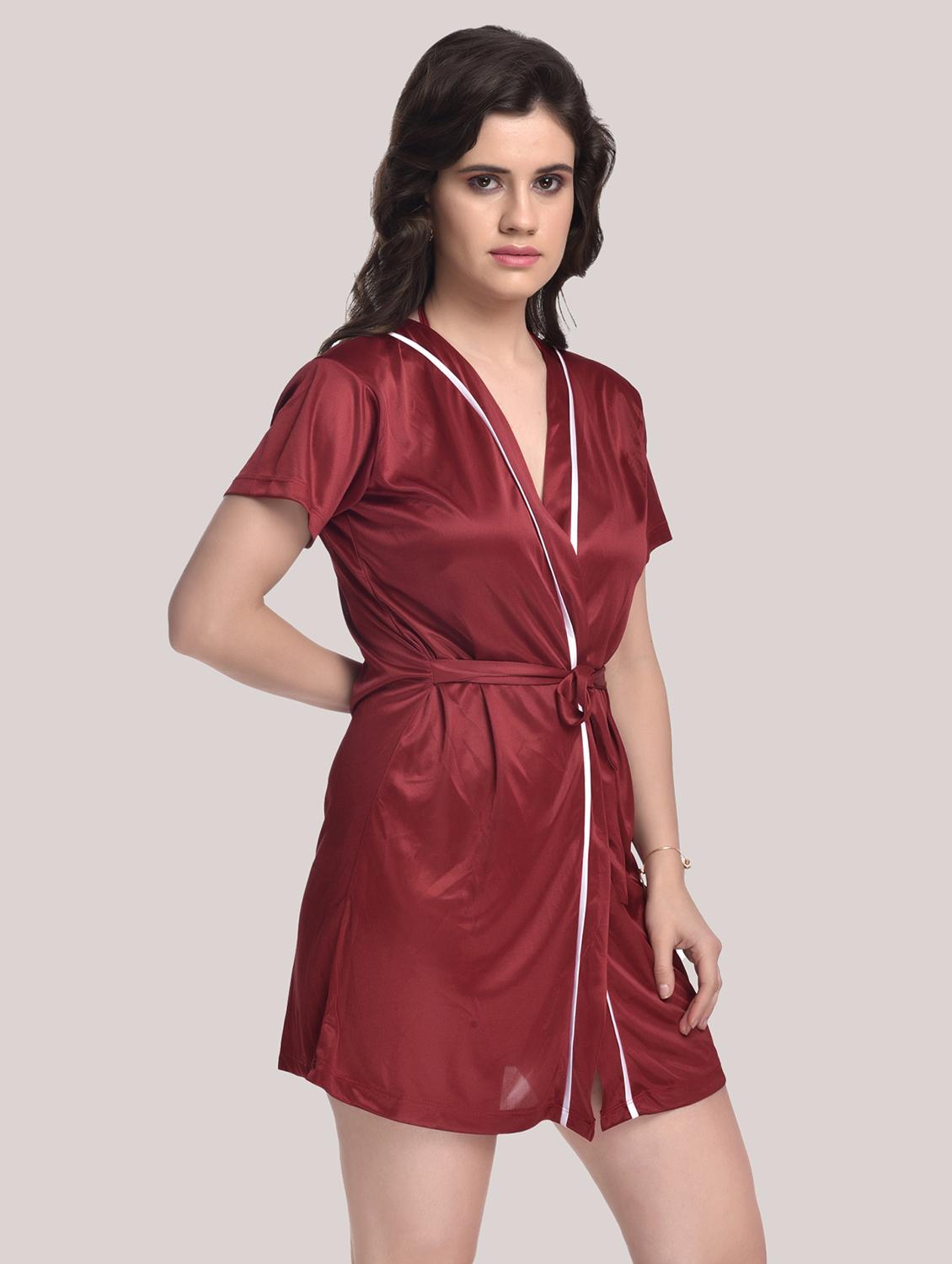 tie front solid robe with bra & panty set - 18466683 - Standard Image - 2
