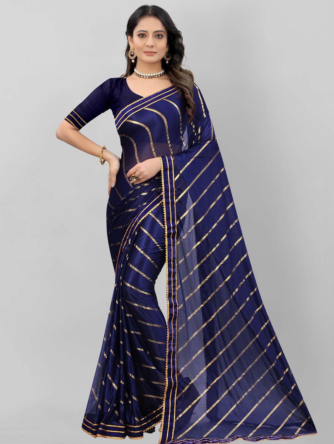 foil printed saree with blouse