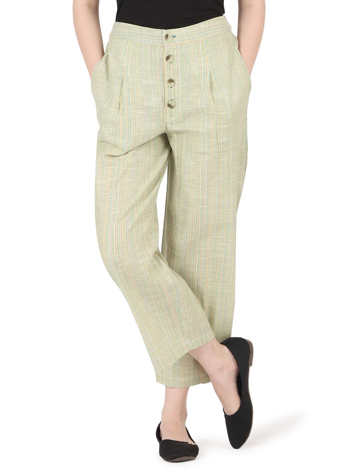 mid rise self design pleated trouser 