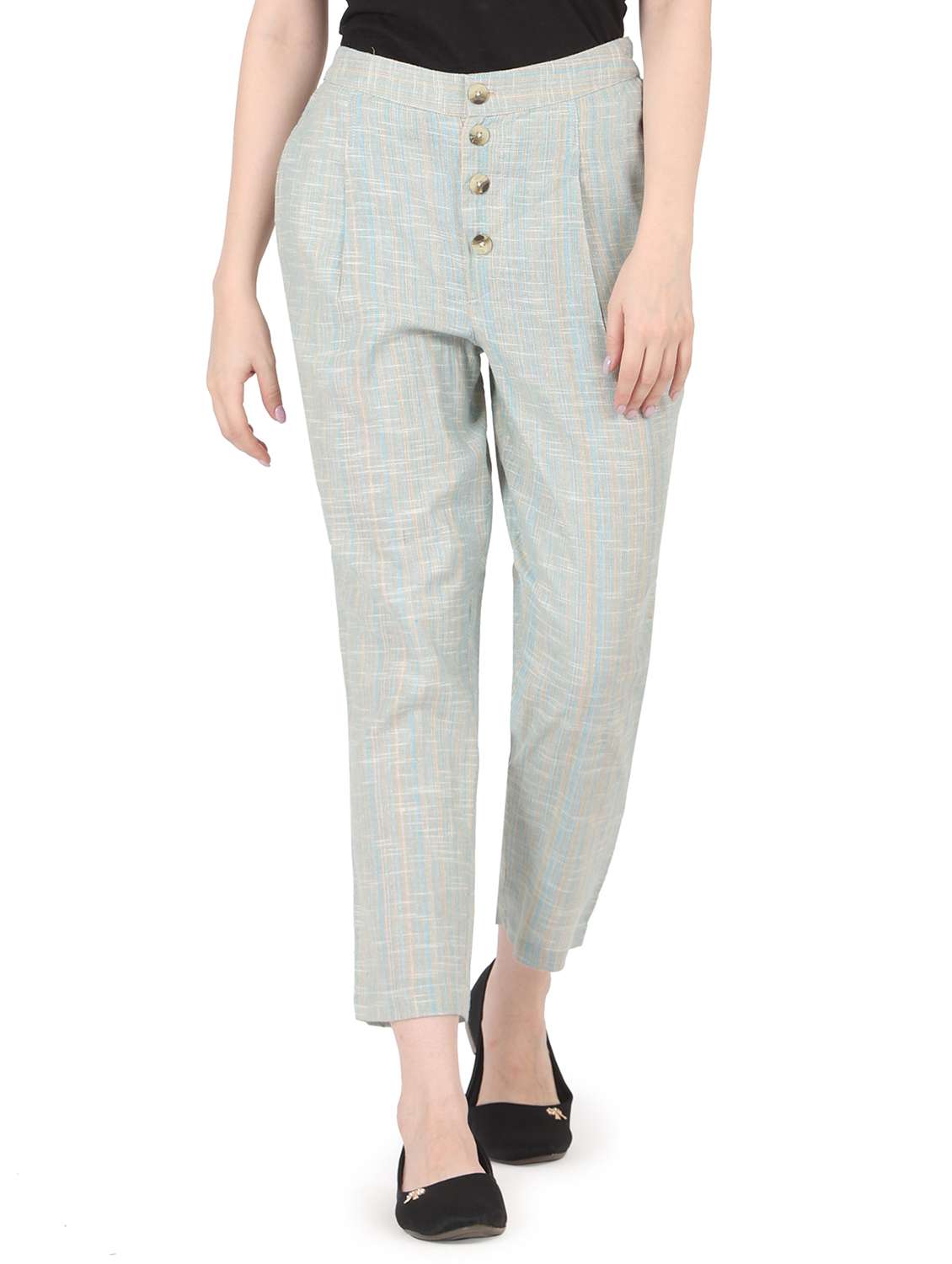 mid rise self design pleated trouser 