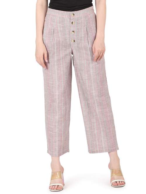 mid rise self design pleated trouser  - 18467230 -  Standard Image - 0