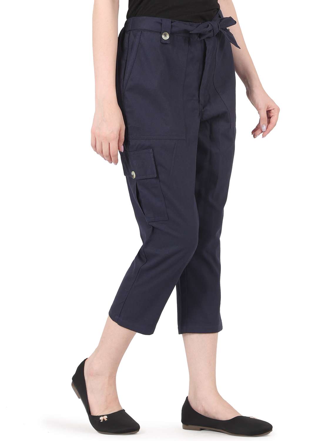 Tie Front Solid Cargo Trouser