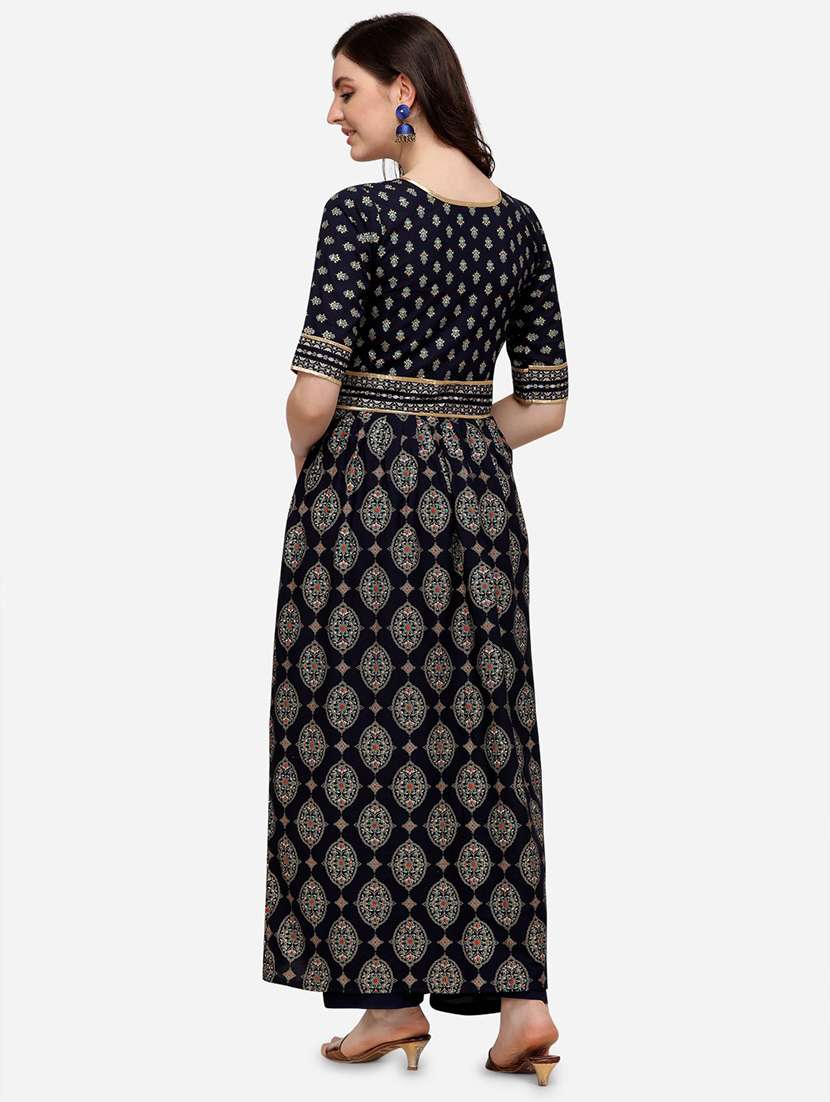 navy blue kurta palazzo set - 18467338 - Standard Image - 2