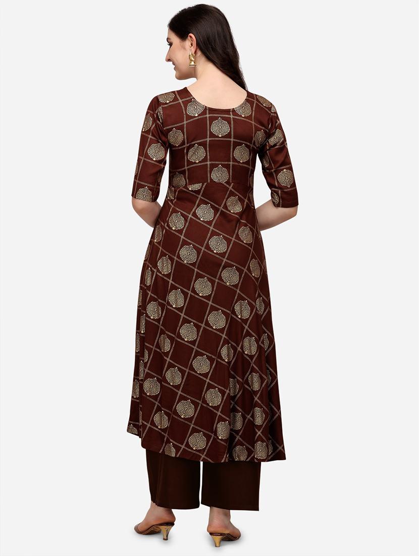 foil printed flared kurta - 18467592 - Standard Image - 2