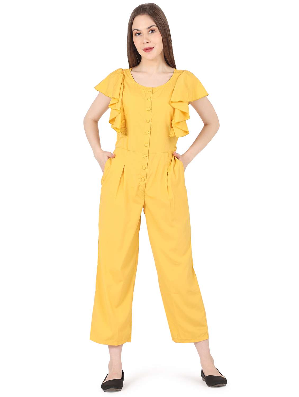 tie back solid full length jumpsuit