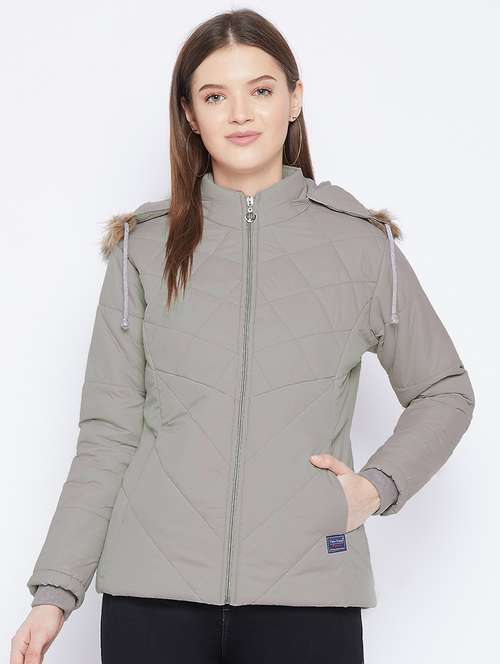 grey solid quilted jacket - 18468690 -  Standard Image - 0