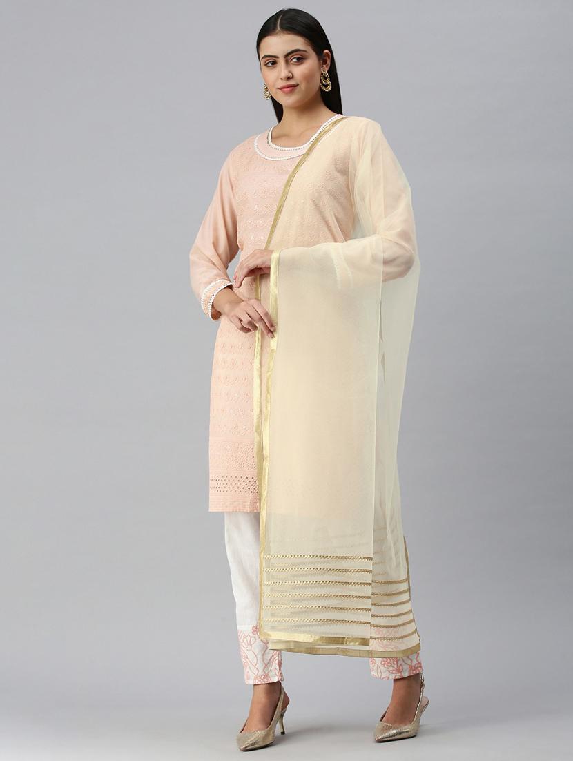 off white gotta patti net dupatta - 18468970 - Zoom Image - 0
