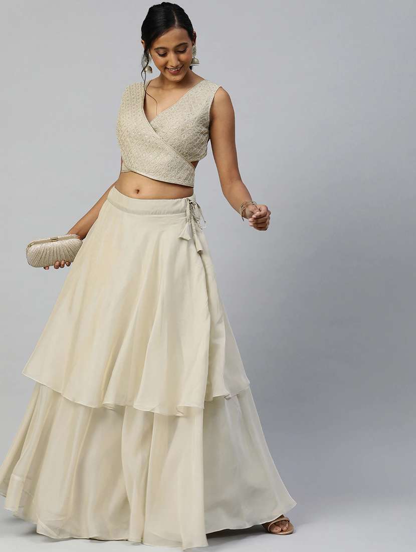 grey embroidered stitched flared lehenga choli set