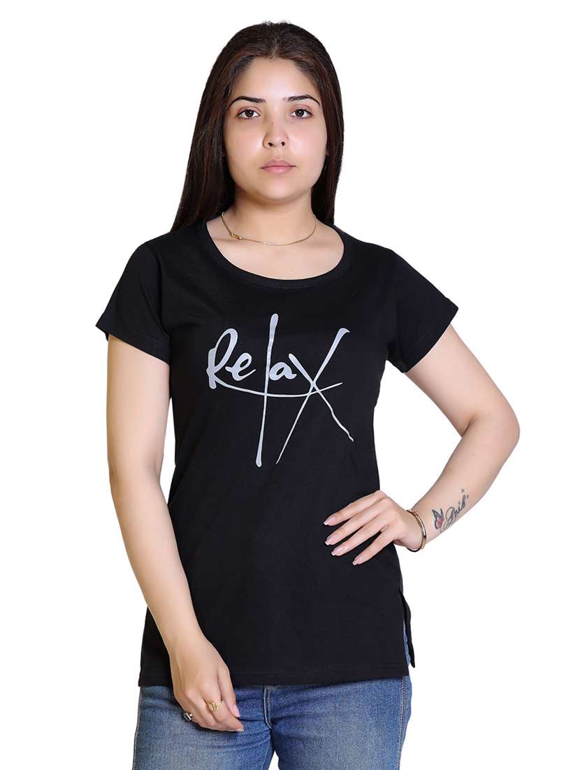 women's chest print round neck t-shirt