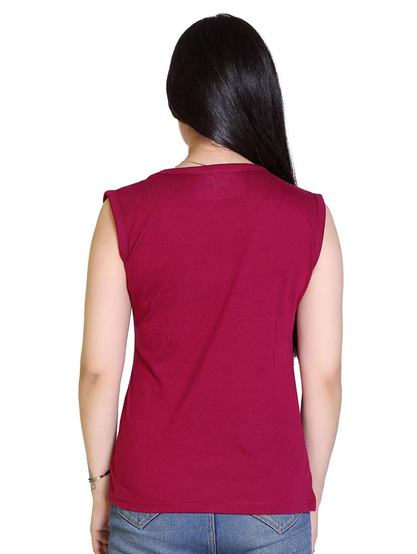 women's chest print round neck t-shirt - 18469074 - Standard Image - 2