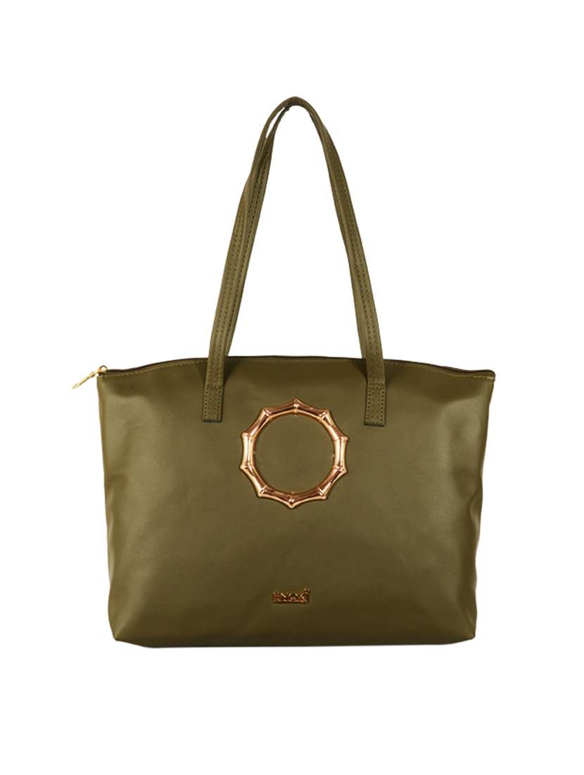 green solid regular handbag