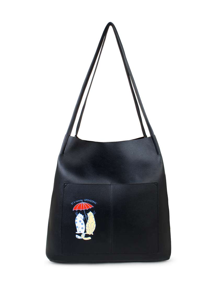 black printed regular tote