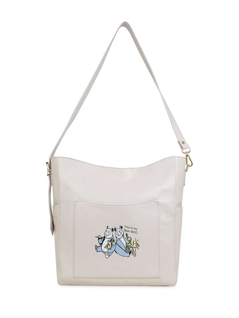 cream printed regular tote