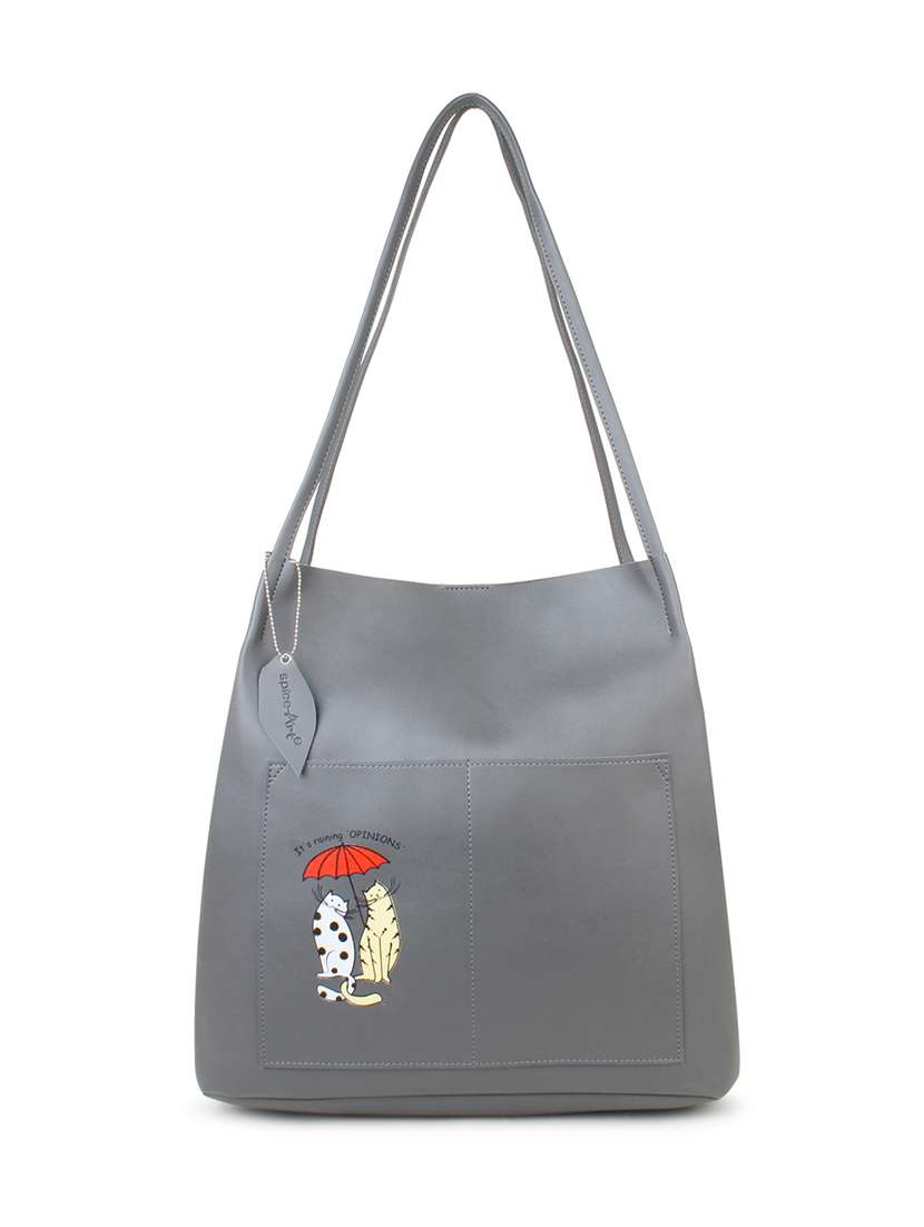 grey printed regular tote