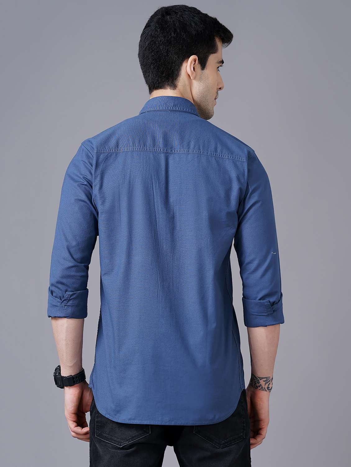 blue solid casual shirt - 18469823 -  Standard Image - 2