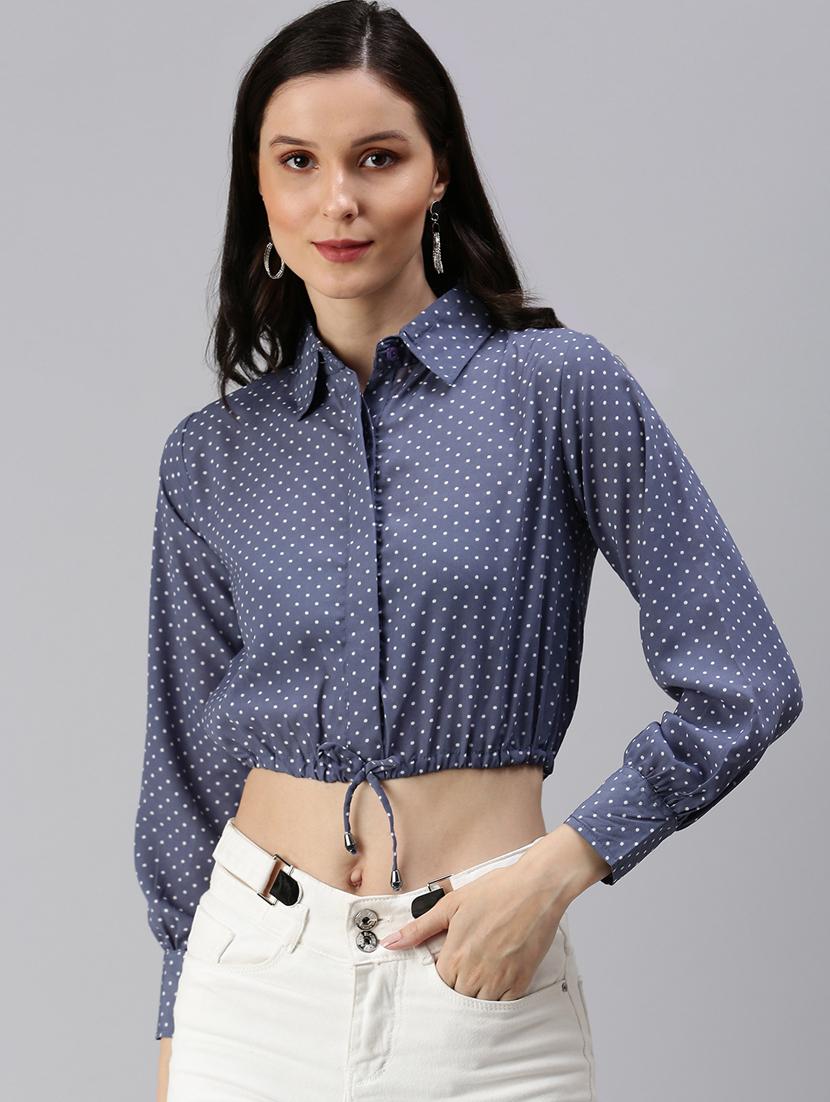 women's crop collared top