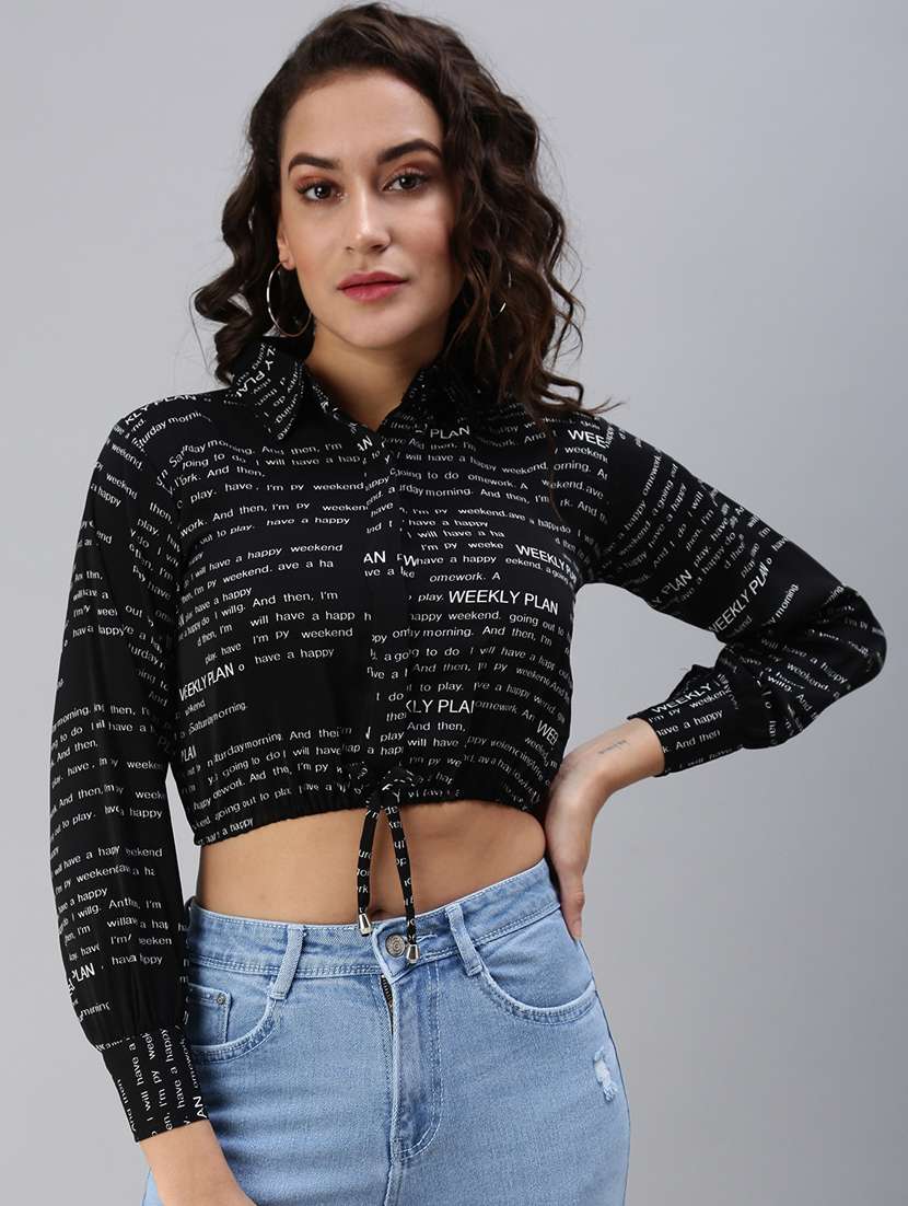 women's crop collared top