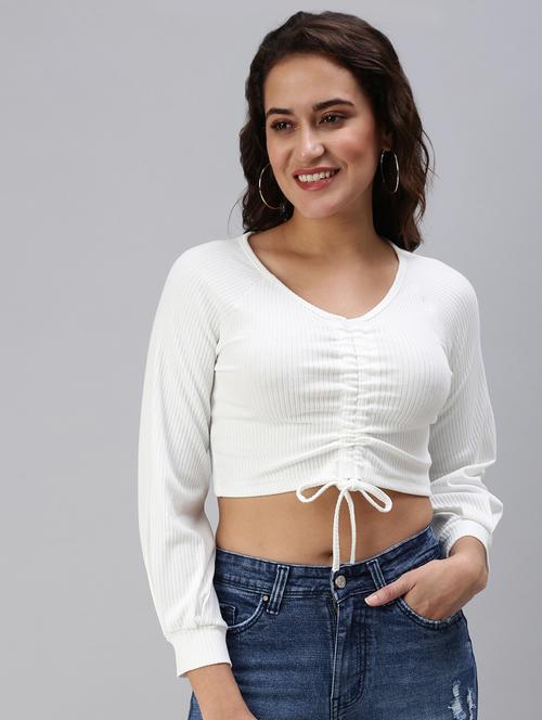 ruched detailed solid crop top - 18469907 -  Standard Image - 0