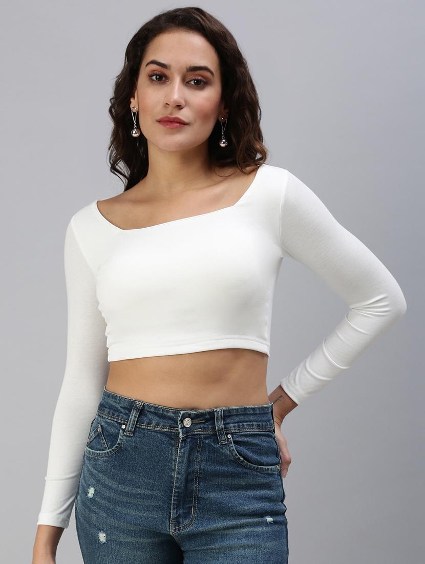 scoop neck solid crop top - 18469911 -  Zoom Image - 0