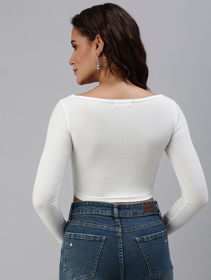 scoop neck solid crop top - 18469911 - Standard Image - 2