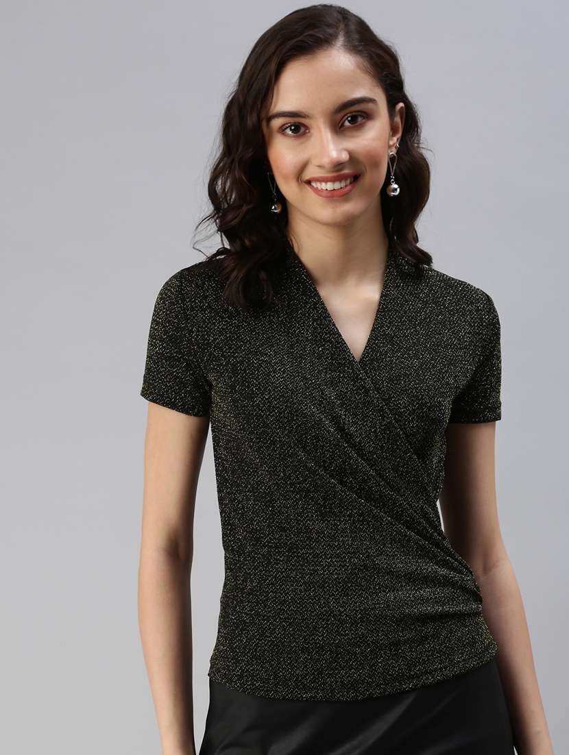 women's wrap overlap neck top