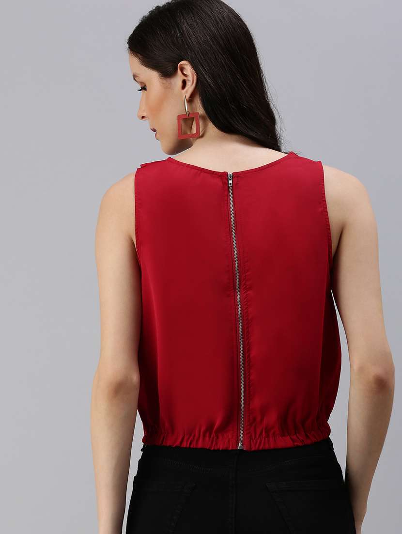 women's crop round neck top - 18469938 - Standard Image - 2