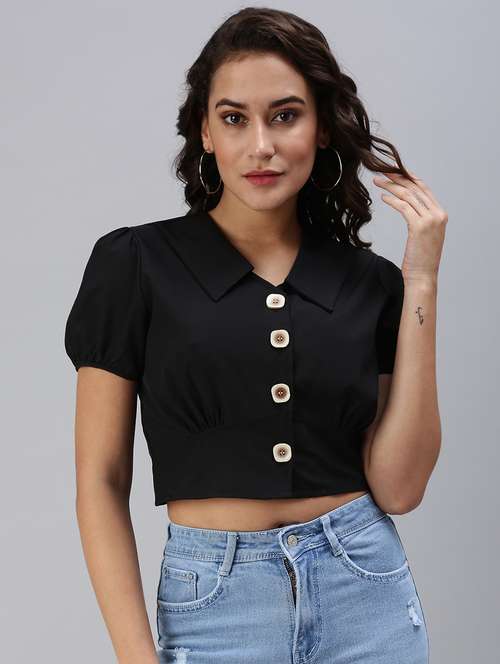 women's crop collared top - 18469952 - Standard Image - 0