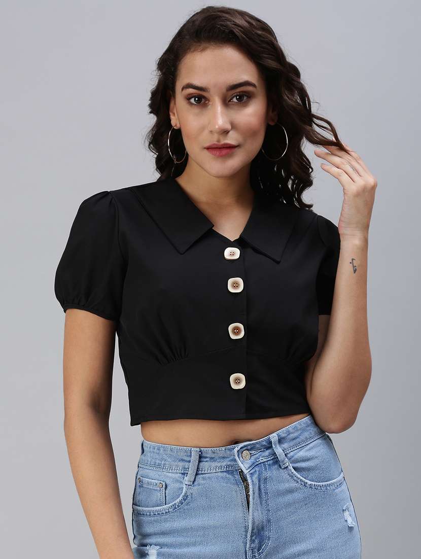 women's crop collared top - 18469952 - Zoom Image - 0