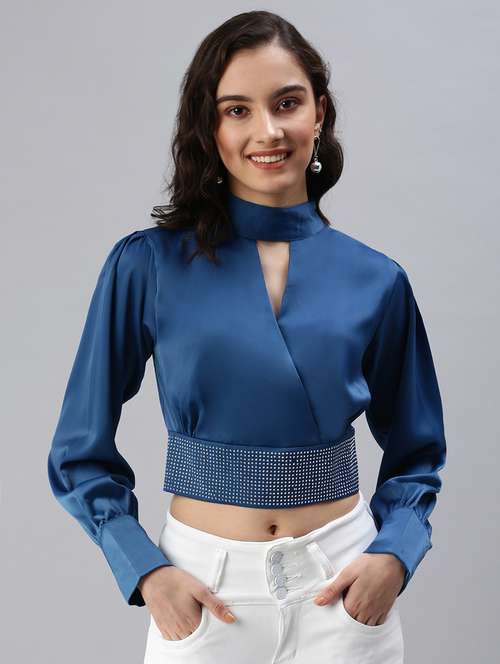 mock neck embellished crop top - 18469963 -  Standard Image - 0