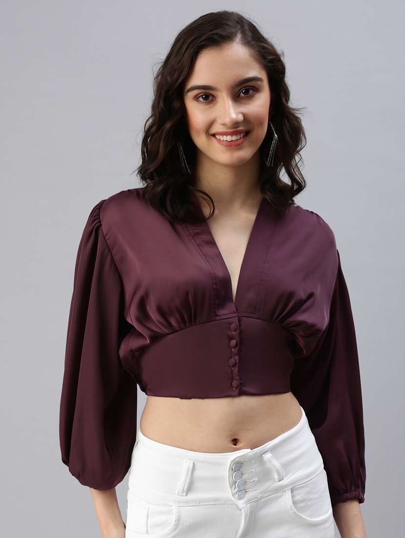 women's crop v neck top