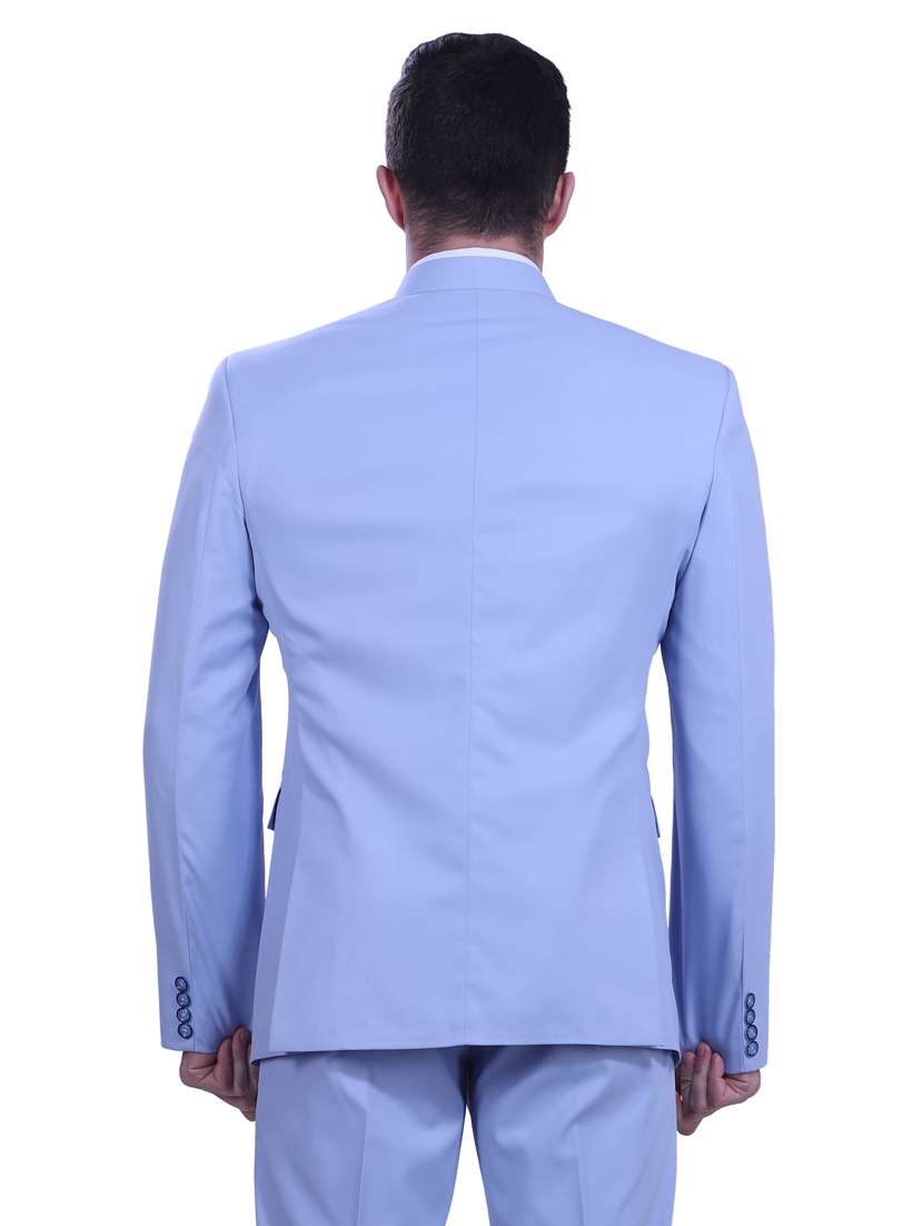 light blue solid bandhgala two piece suit set - 18470381 - Standard Image - 2