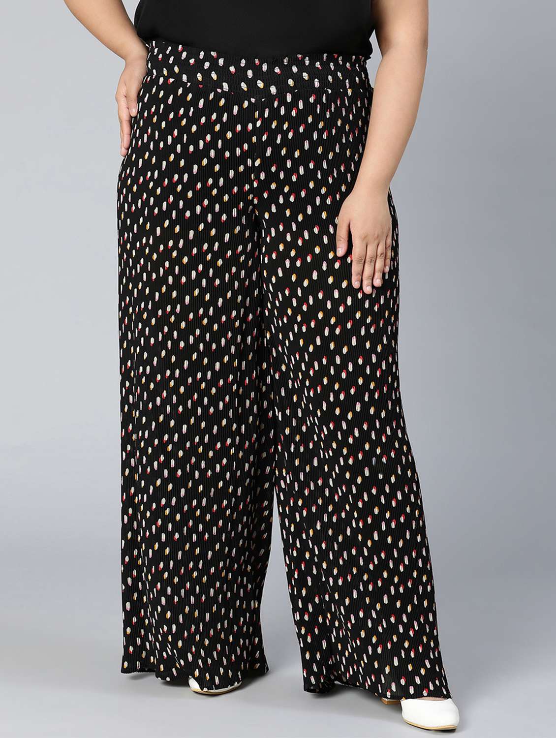 black printed plus size flat front trouser