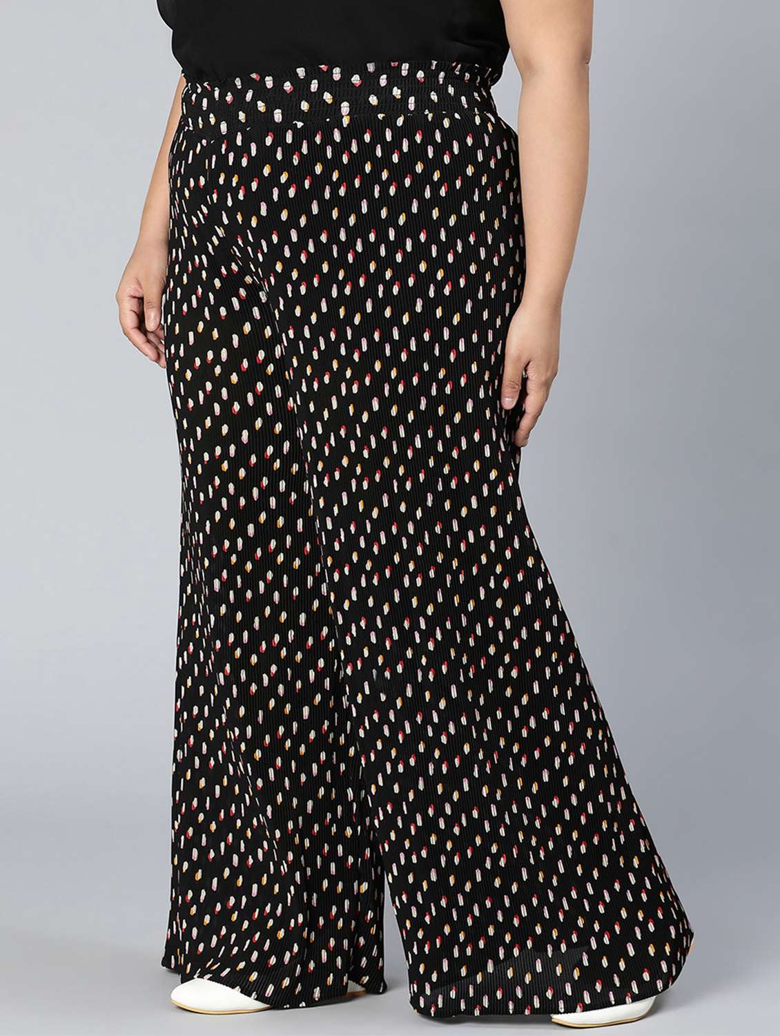 black printed plus size flat front trouser - 18471011 -  Standard Image - 2