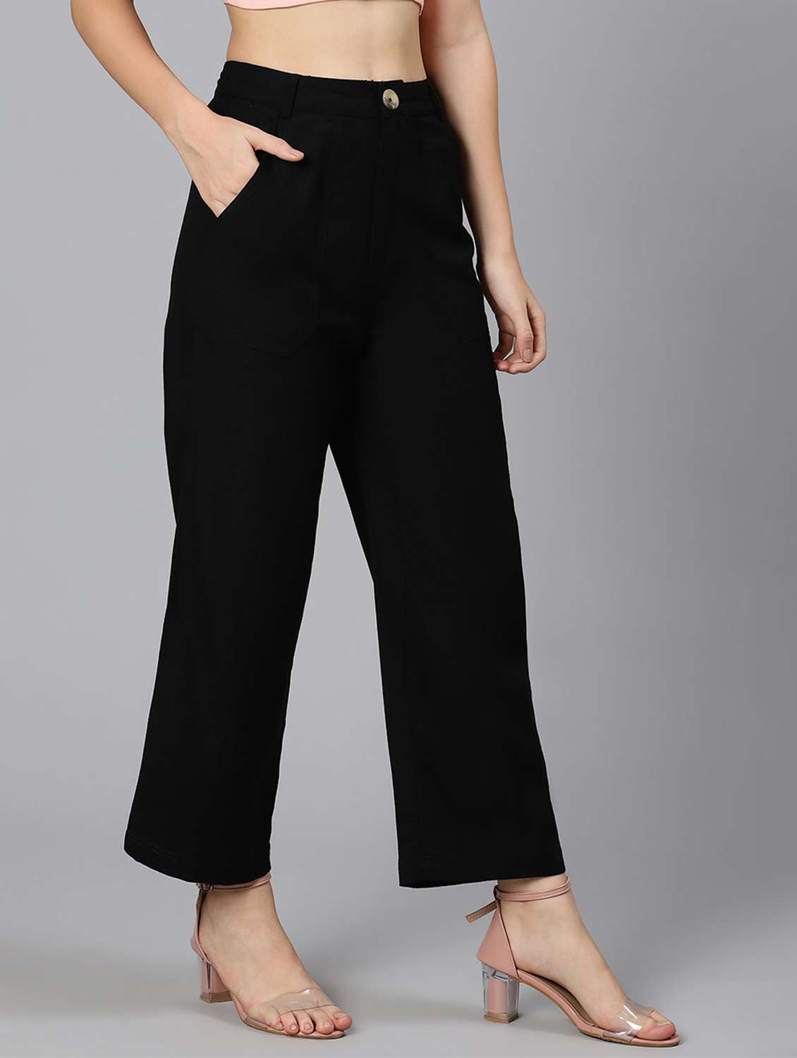 high rise solid flat front trouser - 18471012 - Standard Image - 2