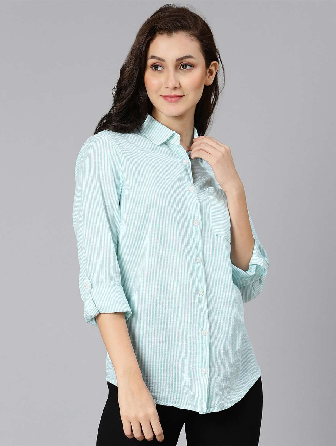sea green striped regular shirt