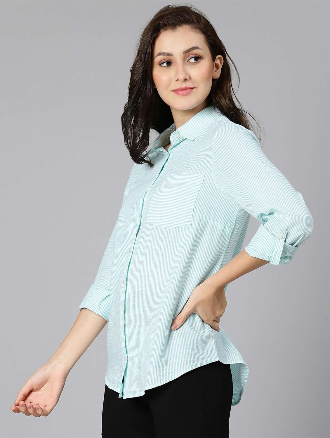 sea green striped regular shirt - 18471044 -  Standard Image - 2