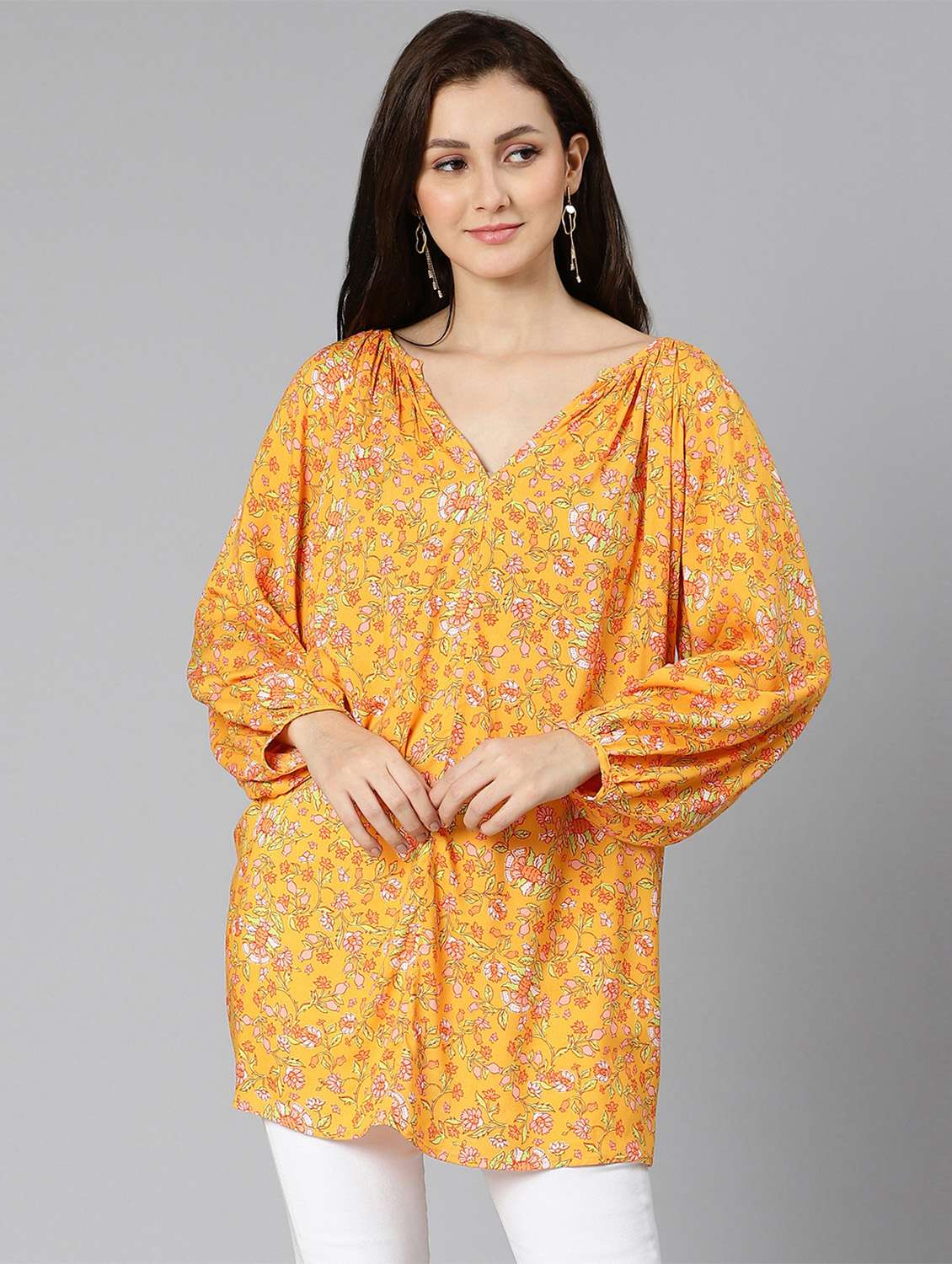bishop sleeved printed regular top