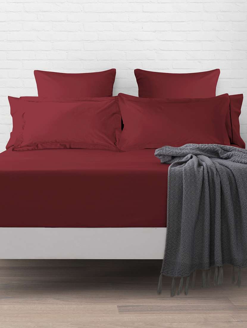 pizuna cotton 400 thread count solid long staple cotton satin king size elastic fitted sheet with 2 pillow covers (rio red)