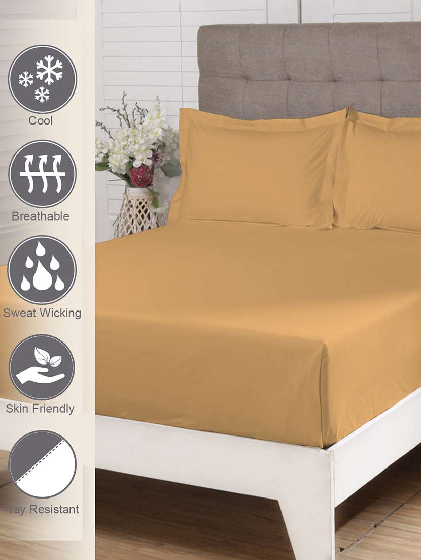 pizuna cotton 400 thread count solid long staple cotton satin king size flat sheet with 2 pillow covers mustard yellow
