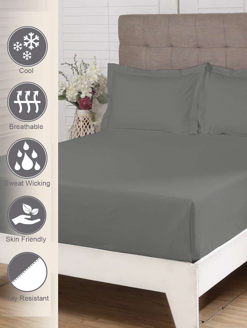 pizuna cotton 400 thread count solid long staple cotton satin double size flat sheet with 2 pillow covers pearl grey