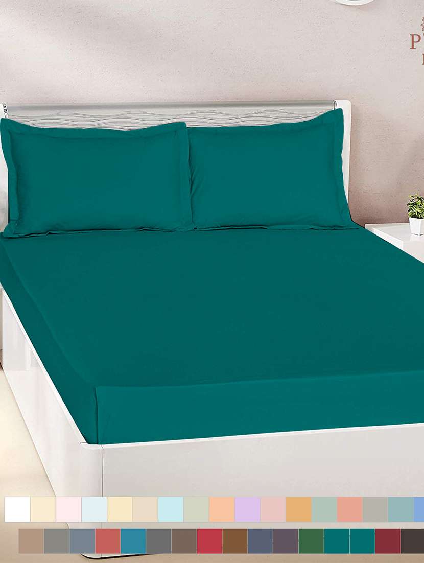 pizuna cotton 400 thread count solid long staple cotton satin king size flat sheet with 2 pillow covers teal green