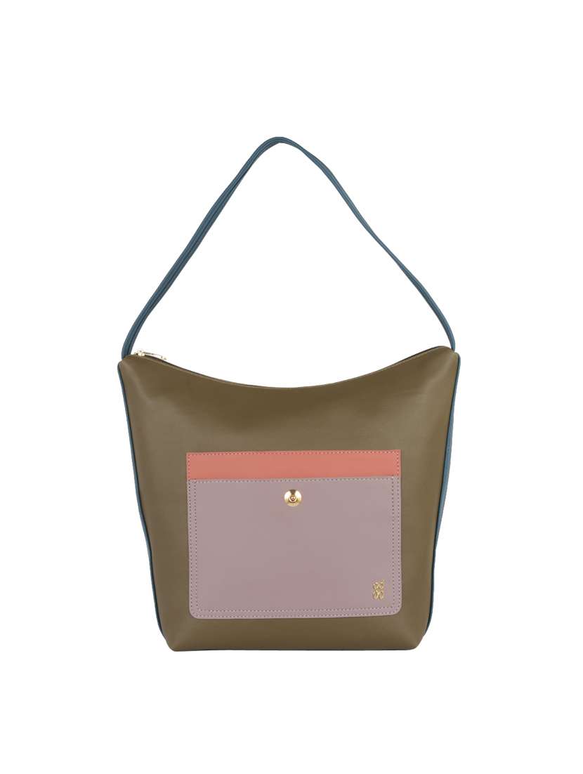 green color block regular handbag