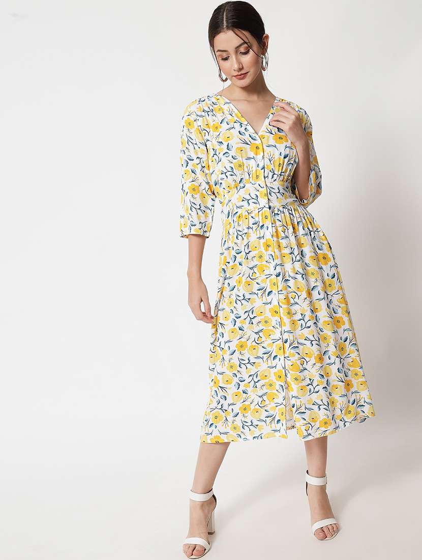 v-neck floral a-line dress