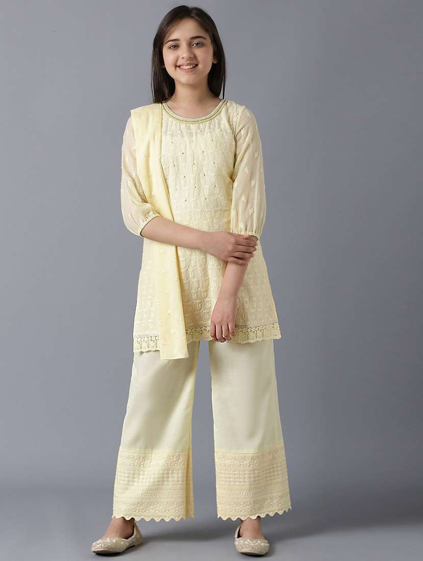 girls yellow embroidered suit set